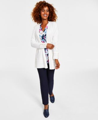 Charter Club Womens Cardigan Printed Top Tummy Control Pull On Jeans Created For Macys