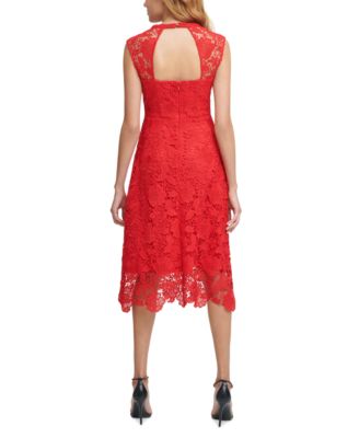 GUESS Floral-Lace Cap-Sleeve Midi Dress 