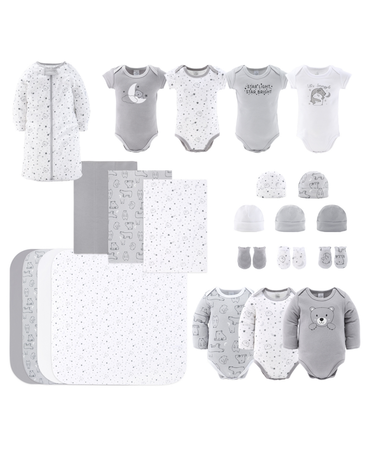 The Peanutshell Babies' Celestial Bears Layette Gift Set, 23 Piece Set In Gray,beige