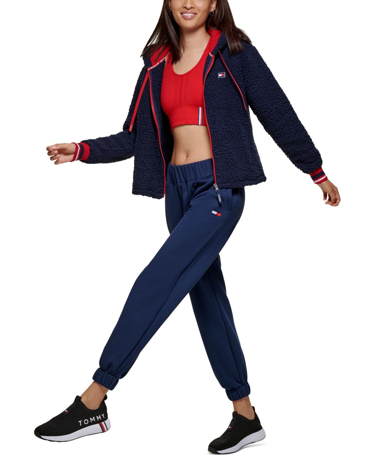 Tommy Hilfiger Sport Women's Cropped Faux Sherpa Hooded Jacket
