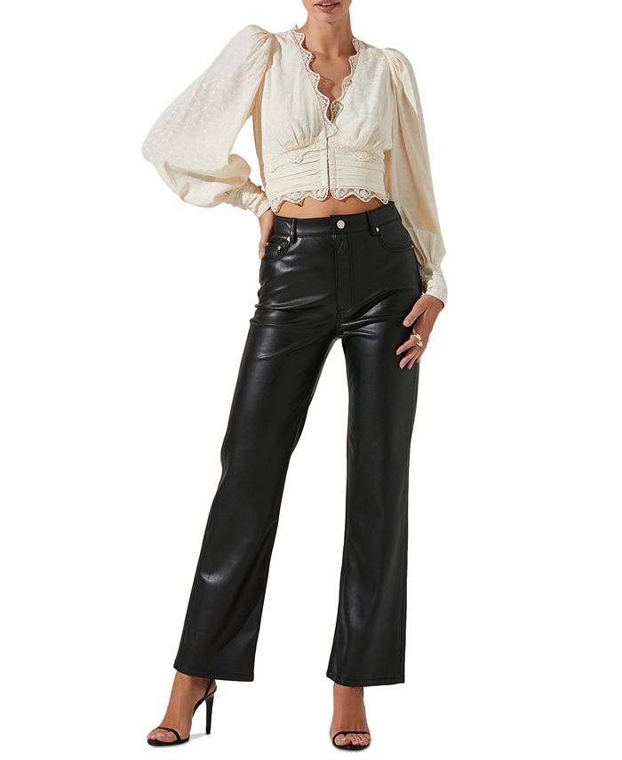 European Satin V Neck Long Sleeve Top