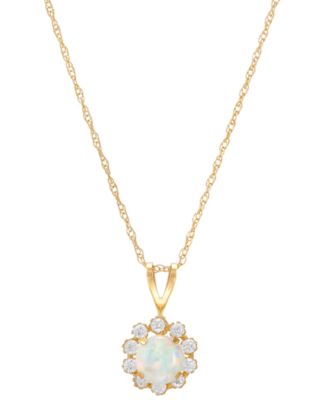 Macy's - Citrine (3/8 ct. tw.) & Lab-Grown White Sapphire (1/3 ct. t.w.) Halo 18" Pendant Necklace in 14k Gold (Also in Lab-Grown Opal & Lab-Grown Blue Sapphire)