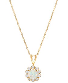 Lab-Created Opal (1/3 ct. tw.) & Lab-Created White Sapphire (1/3 ct. t.w.) Halo 18" Pendant Necklace in 14k Gold (Also in Citrine & Lab-Created Blue Sapphire)