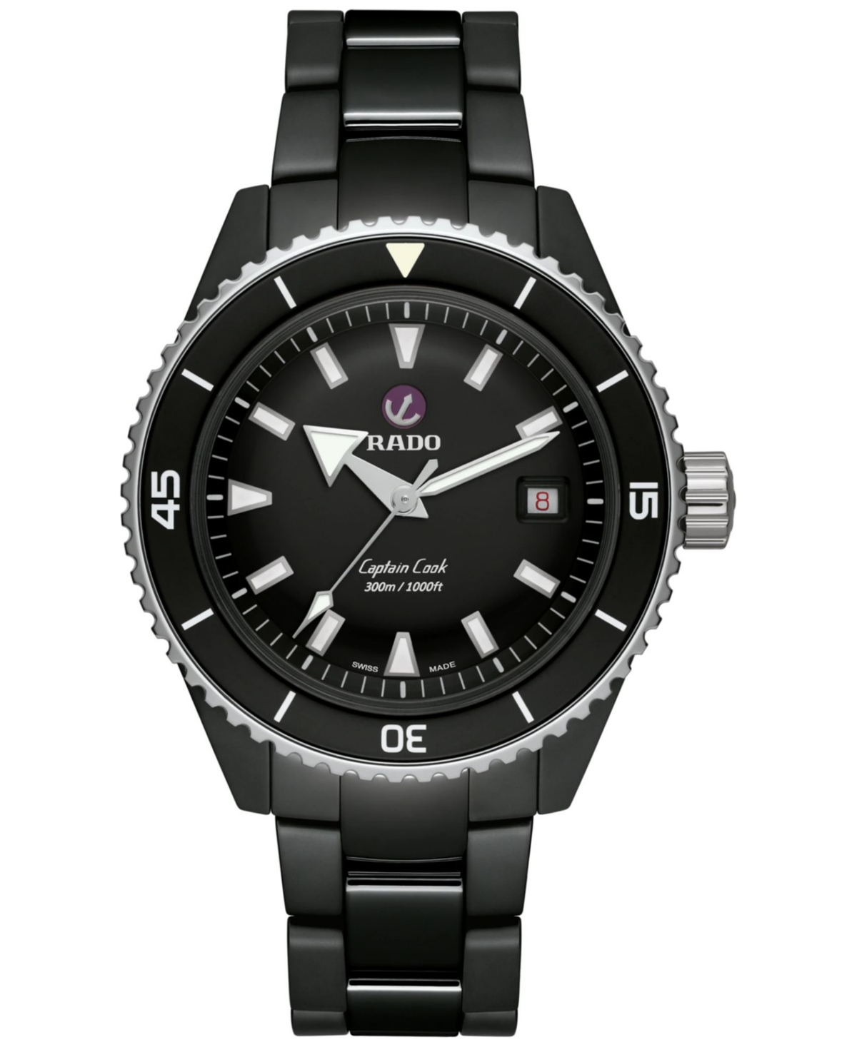 Shop Rado Men's Swiss Automatic Captain Cook Diver Black Ceramic Bracelet Watch 43mm In No Color