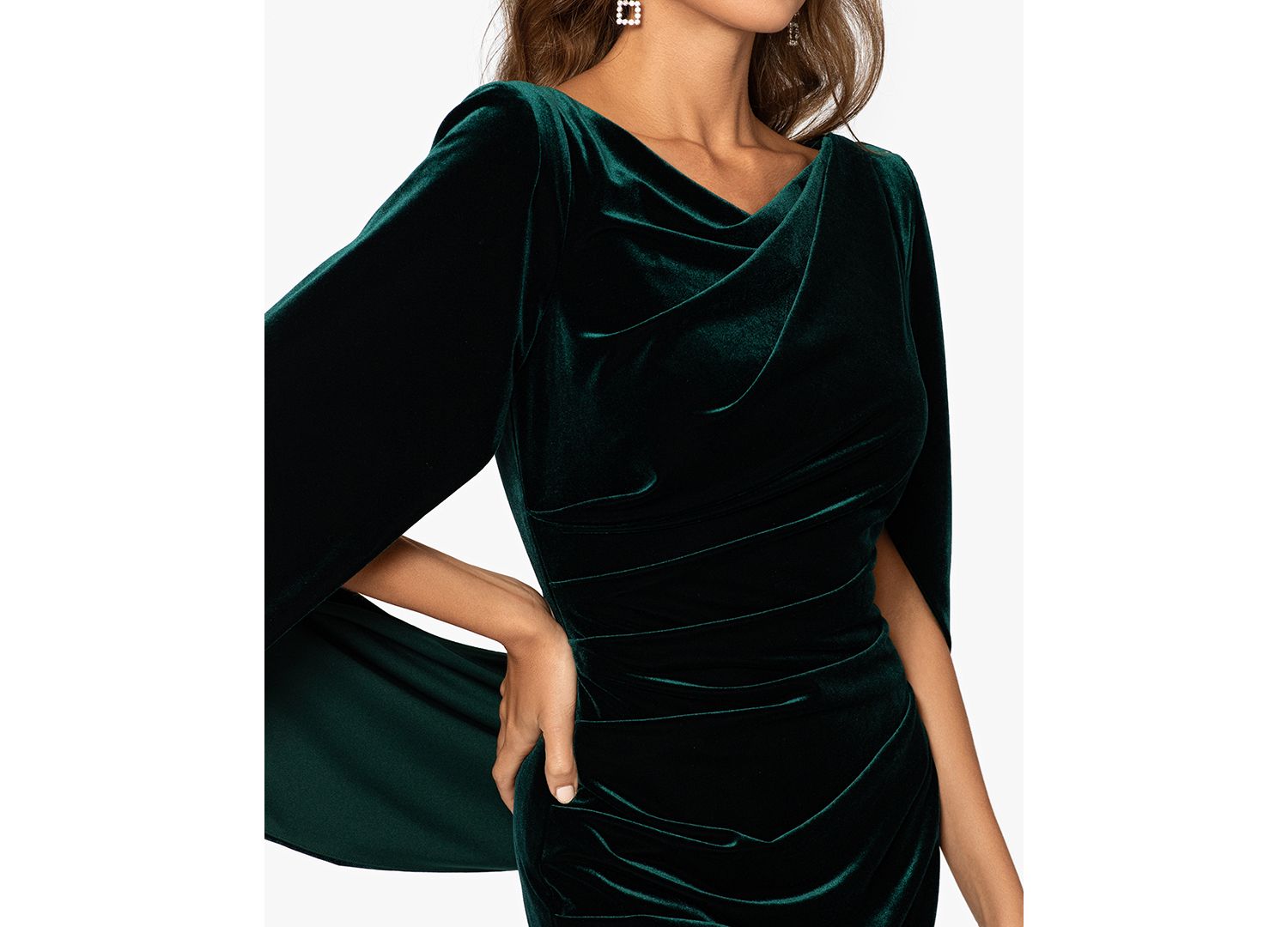 Betsy & Adam Petite Velvet Cape-Sleeve Drape-Back Dress