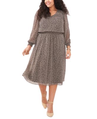 MSK - Plus Size Printed Smock-Waist Midi Dress
