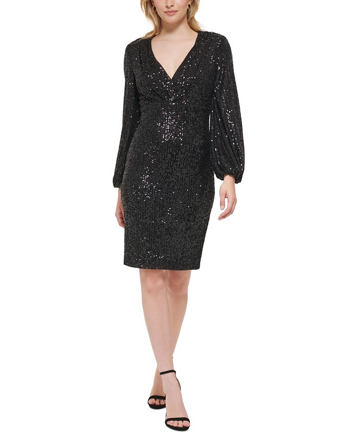Eliza J Women's Sequined Blouson-Sleeve Dress - Macy's