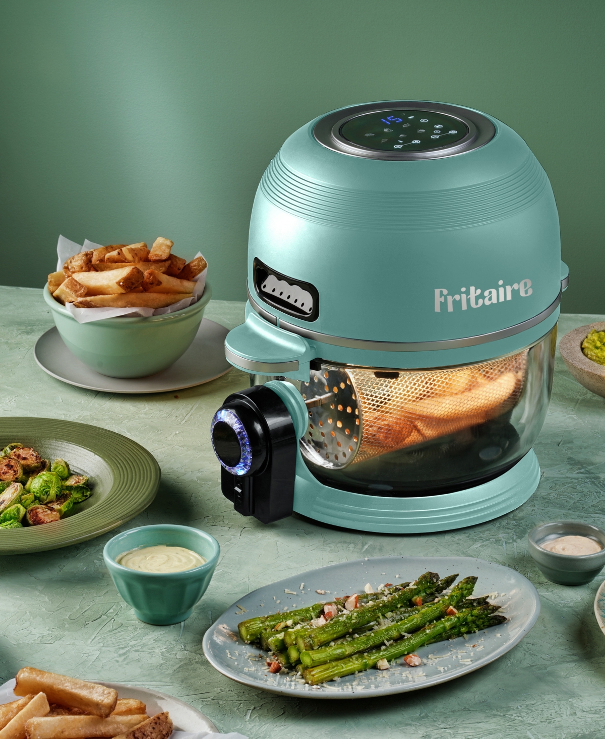 Fritaire Self Cleaning Glass Bowl Air Fryer Set, 4 Piece In Sage
