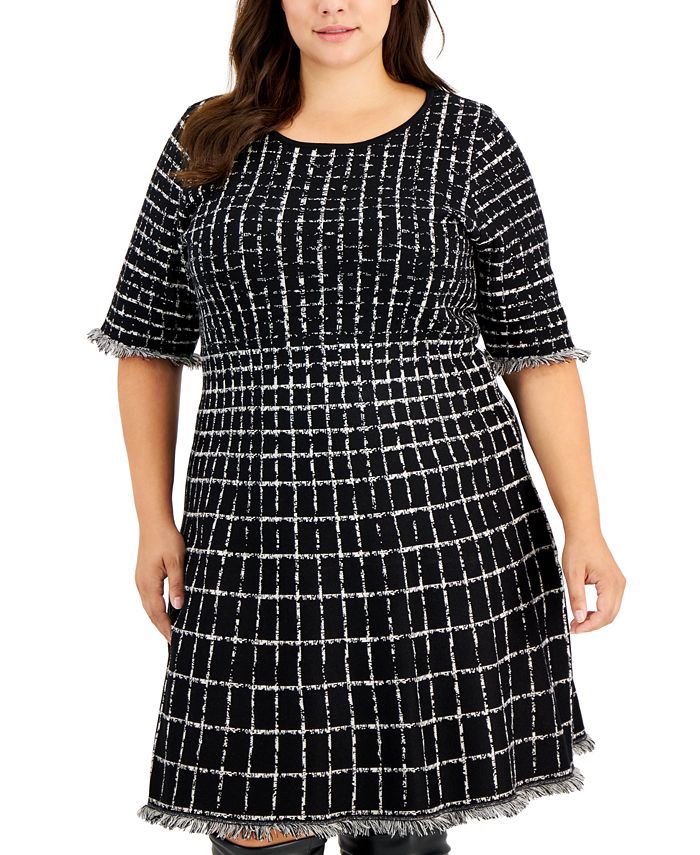 Taylor Plus Size Short-Sleeve Tweed Sweater Dress - Macy's