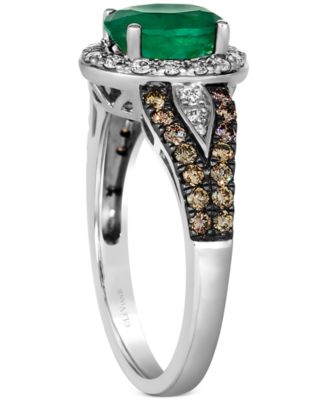 Emerald (7/8 ct. t.w.) & Diamond (1/2 ct. t.w.) Halo Ring in 14k White Gold