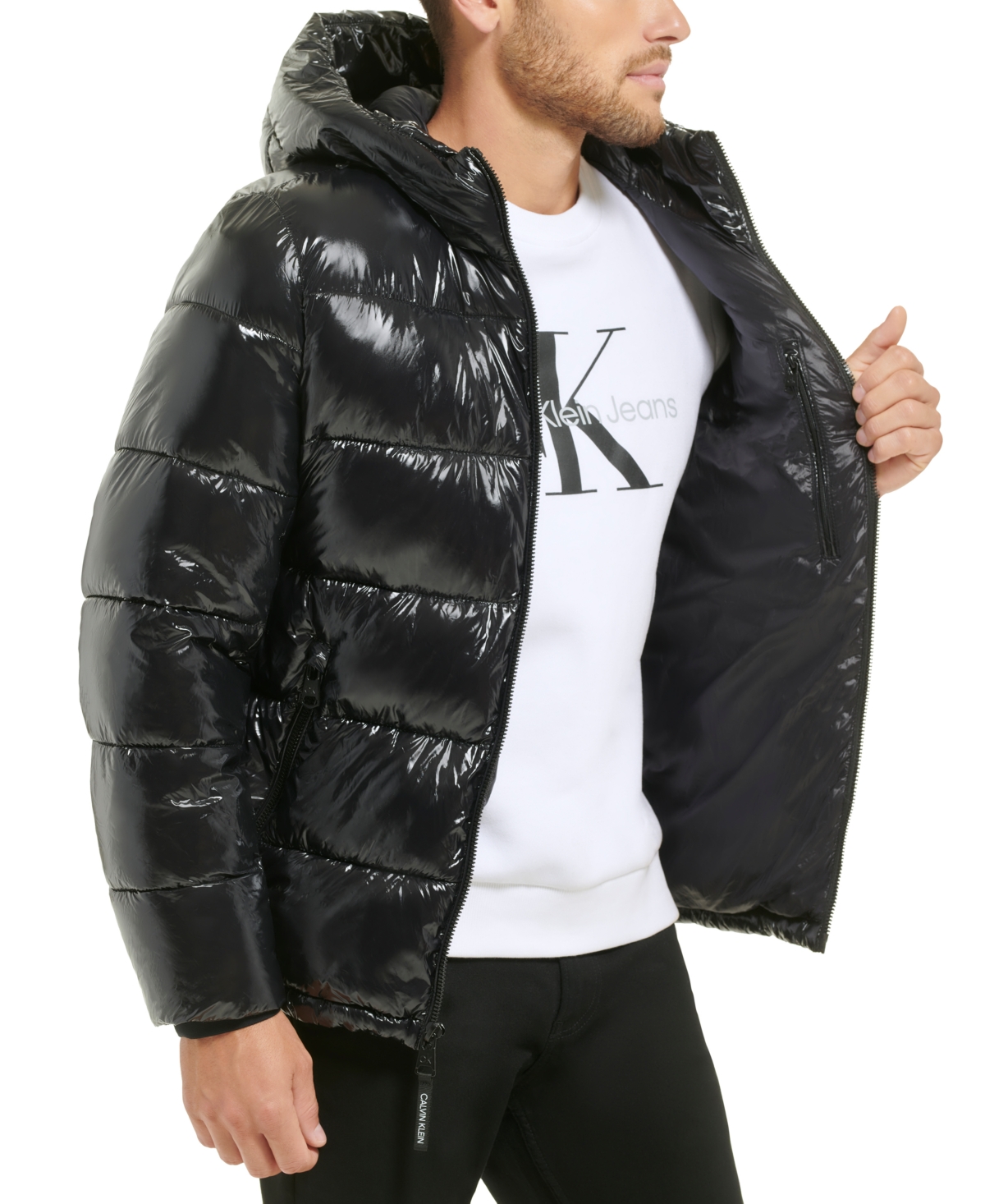 Calvin Klein Men's High Shine Hooded Puffer Jacket