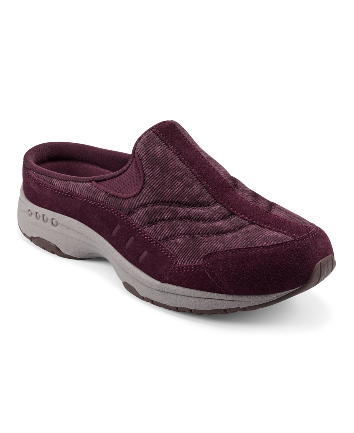 Easy Spirit Women's Traveltime Round Toe Casual Slip-on Mules In Wine Suede,wine Corduroy- Suede,textil