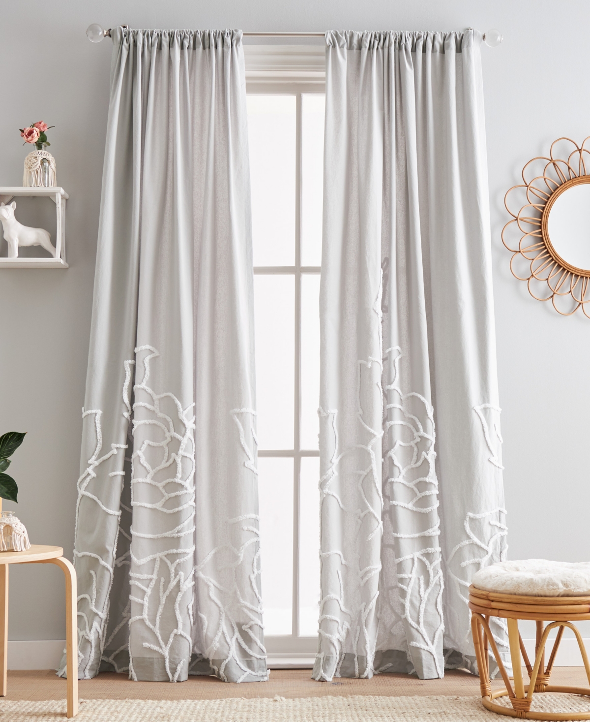 Peri Home Chenille Rose Pole Top 2-piece Curtain Panel Set, 50" X 84" In Silver