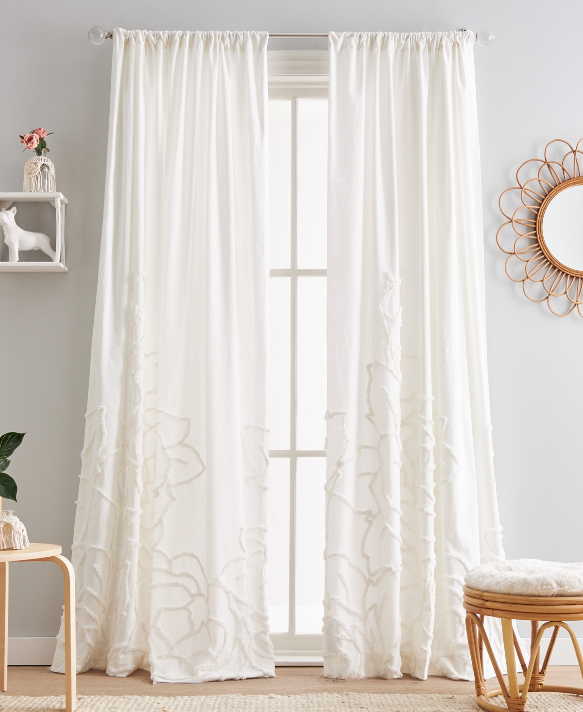 Peri Home Chenille Rose Pole Top 2-piece Curtain Panel Set, 50" X 84" In Winter White