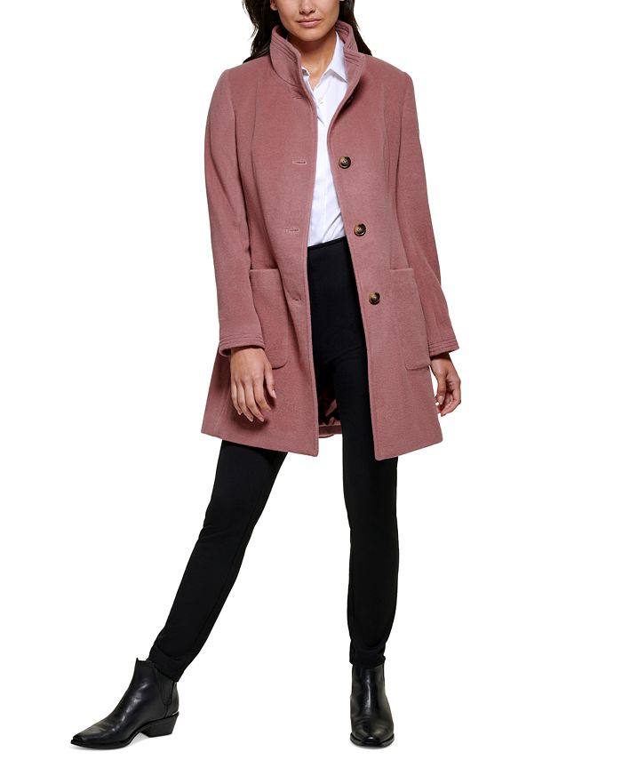 DKNY Women's Stand-Collar Button-Front Belted Coat, Created for Macy's ...