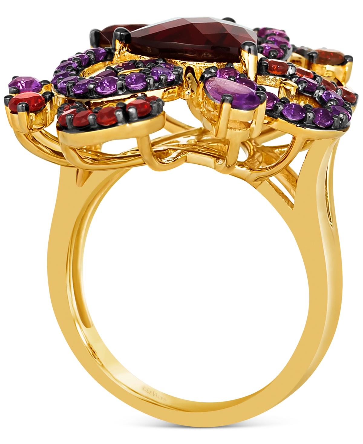 Le Vian Crazy Collection Pomegranate Garnet (4 Ct. T.w.) & Grape Amethyst (5/8 Ct. T.w.) Swirling Statement In 14k Honey Gold Ring