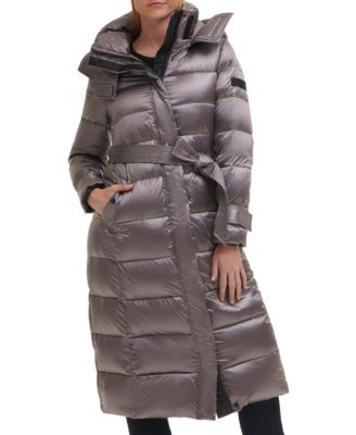 Karl Lagerfeld Paris Women's Belted Hooded Down Puffer Coat & Reviews ...