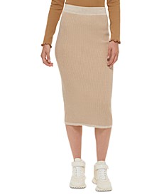 Women's Ribbed Pull-On Close-Fitting Midi Skirt