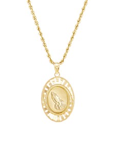 Praying Hands Serenity Prayer Oval Open Frame 24" Pendant Necklace in 14k Gold
