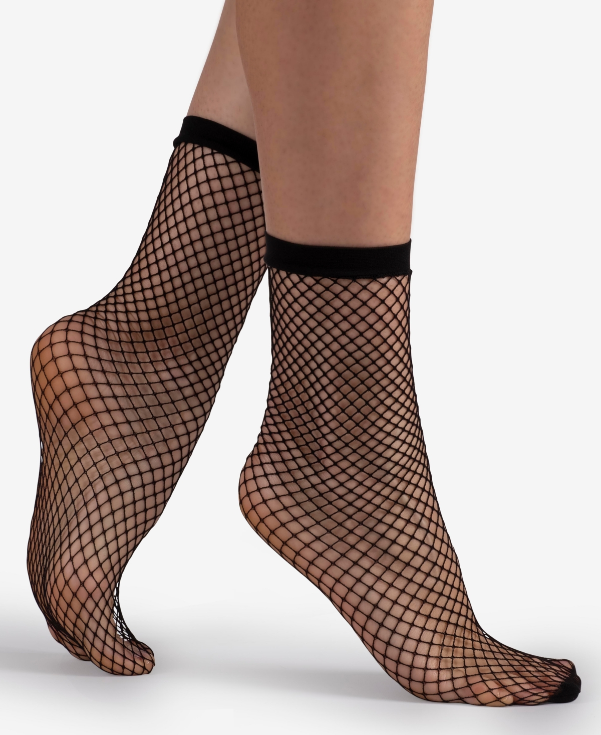Women's European Made Fishnet 2 Pairs of Socks - Black