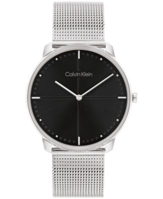 calvin klein silver tone & black mesh watch