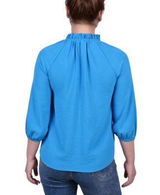 Petite 3/4 Sleeve Ruffle Neck Blouse