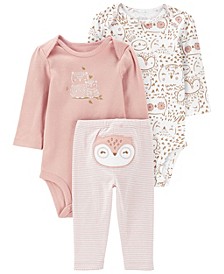 Baby Girls Owl Bodysuits and Pants, 3 Piece Set