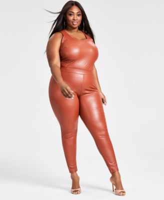 Nina Parker - Plus Size Pleather Elasticized-Waist Leggings