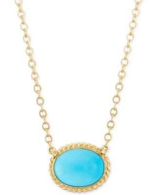 Genuine Turquoise Gemstones Necklace 14k hot Yellow Gold