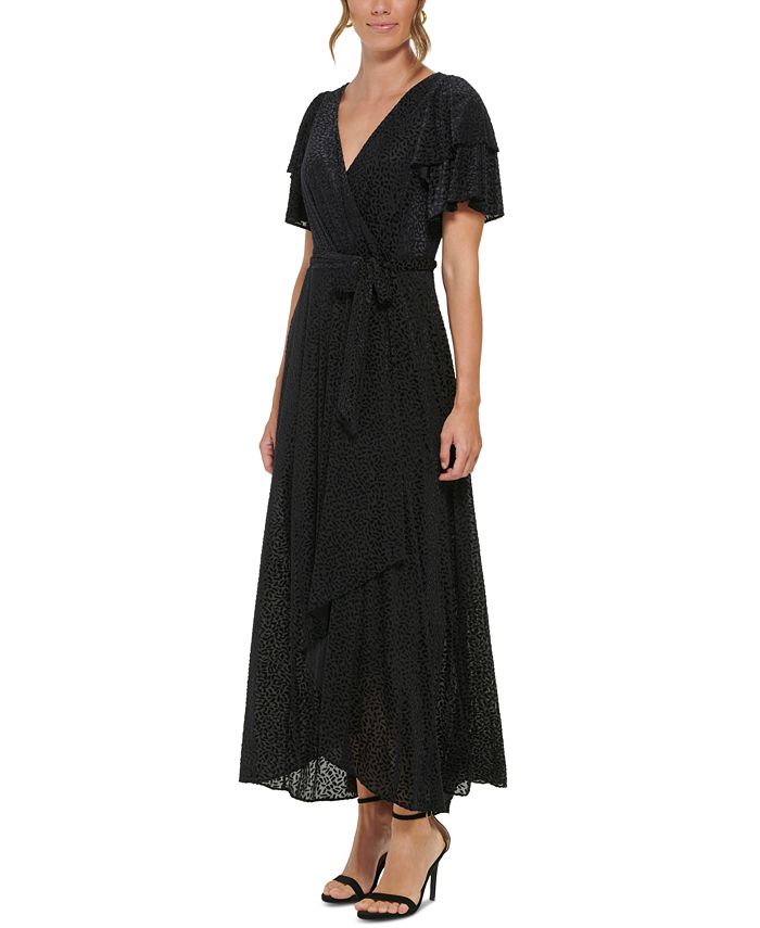 DKNY Women's Velvet Burnout Flutter-Sleeve Gown & Reviews - Dresses ...