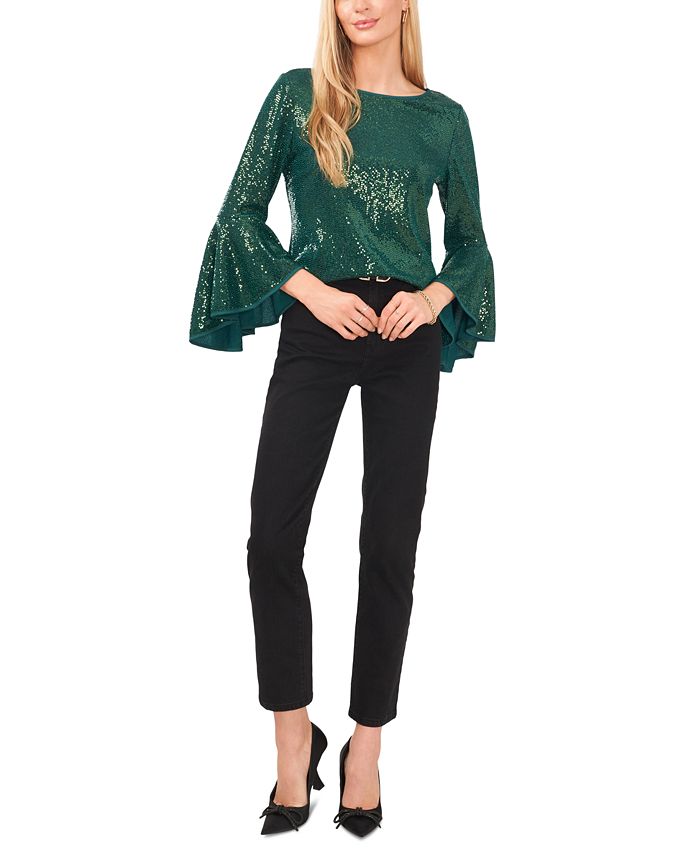 Vince Camuto Metallic Knit Flutter Sleeve Top & Reviews Tops Women