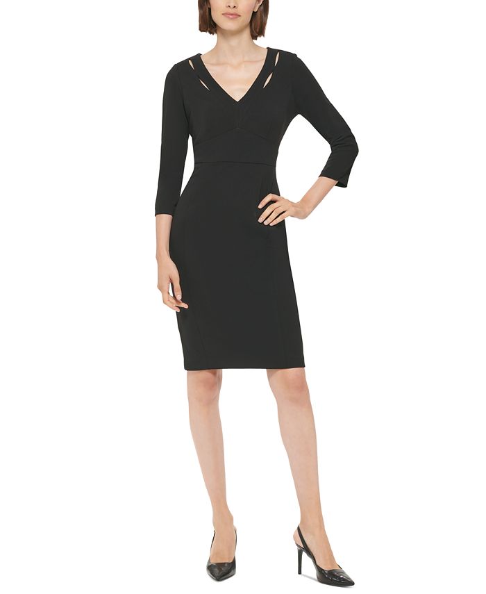 Calvin Klein 3/4-Sleeve Cutout Sheath Dress - Macy's