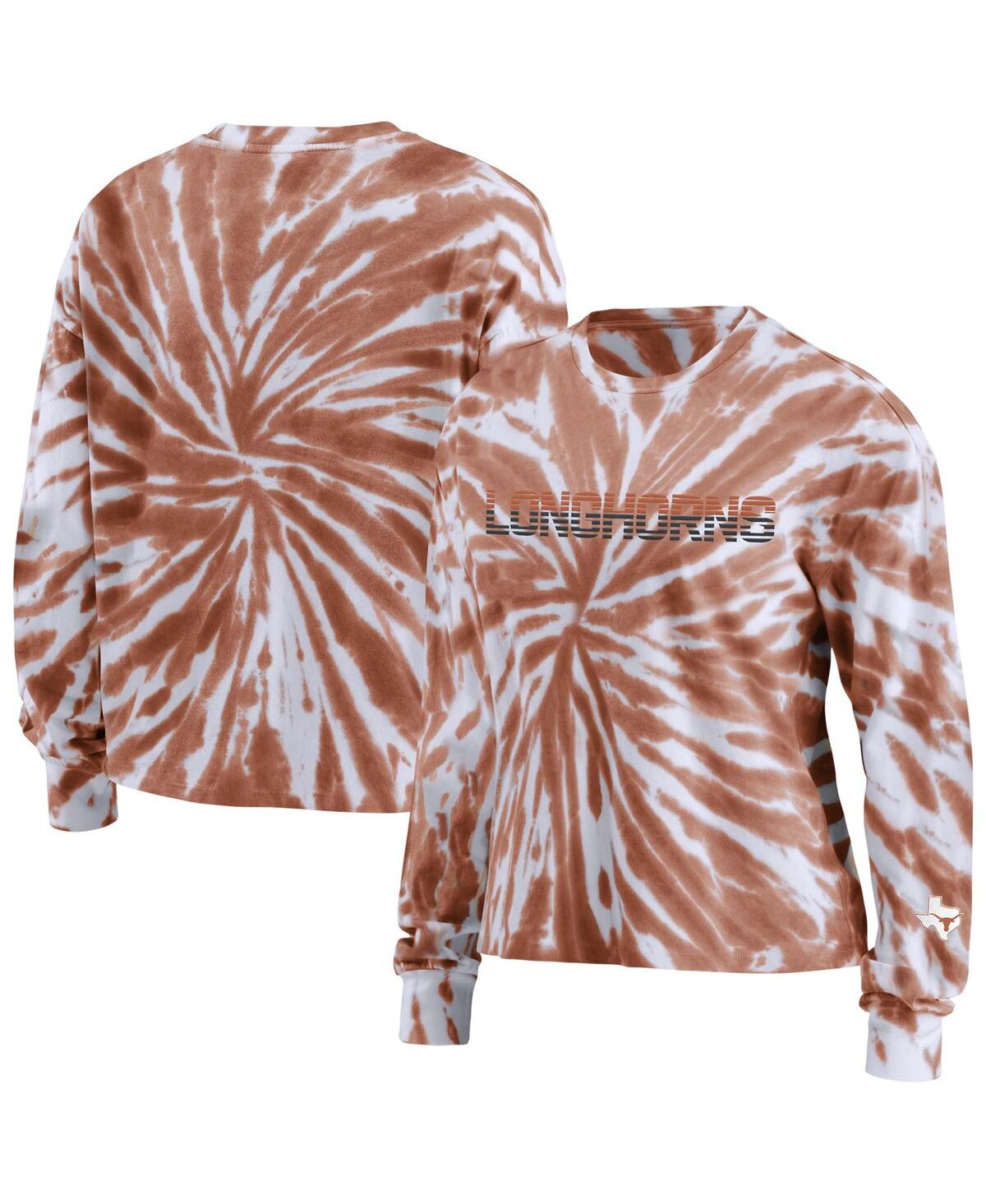 Shop Wear By Erin Andrews Women's  Texas Orange Texas Longhorns Tie-dye Long Sleeve T-shirt