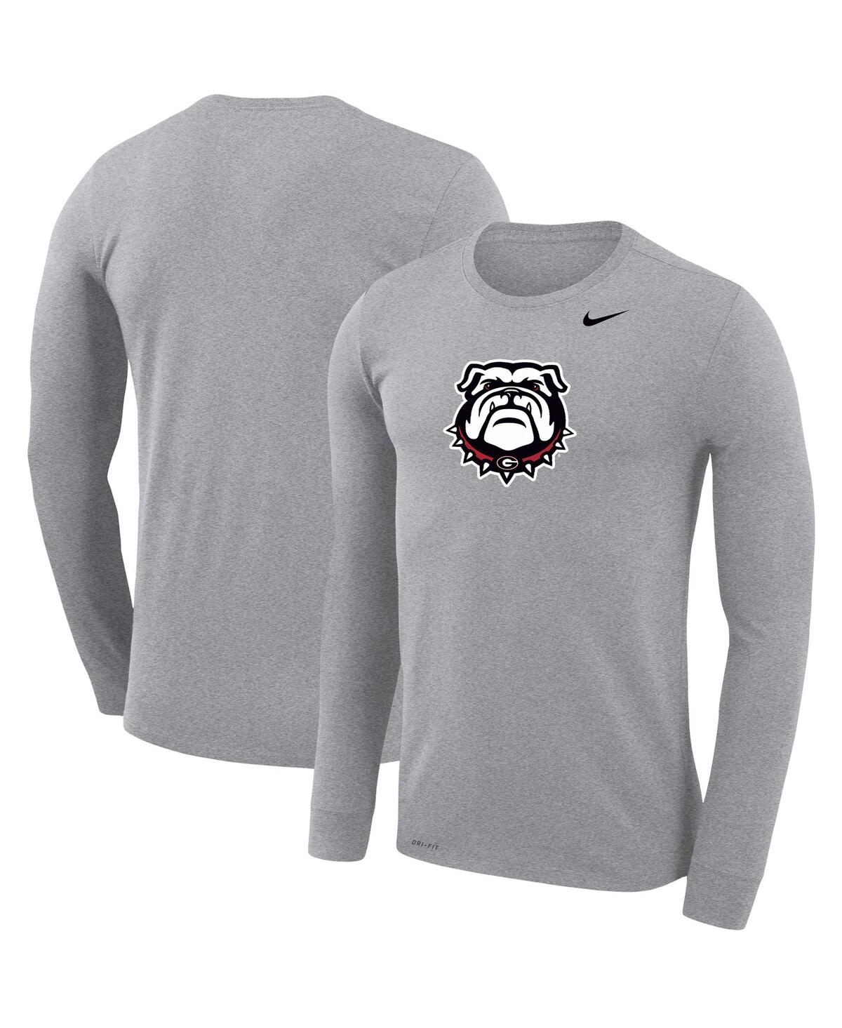 Men's Nike Heathered Gray Georgia Bulldogs Secondary School Logo Legend Performance Long Sleeve T-shirt