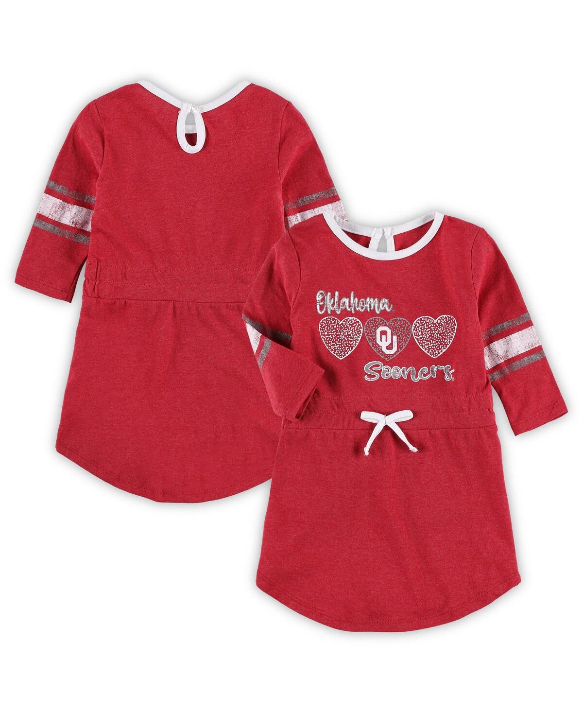 Colosseum Babies' Toddler Girls  Heathered Crimson Oklahoma Sooners Poppin Sleeve Stripe Dress
