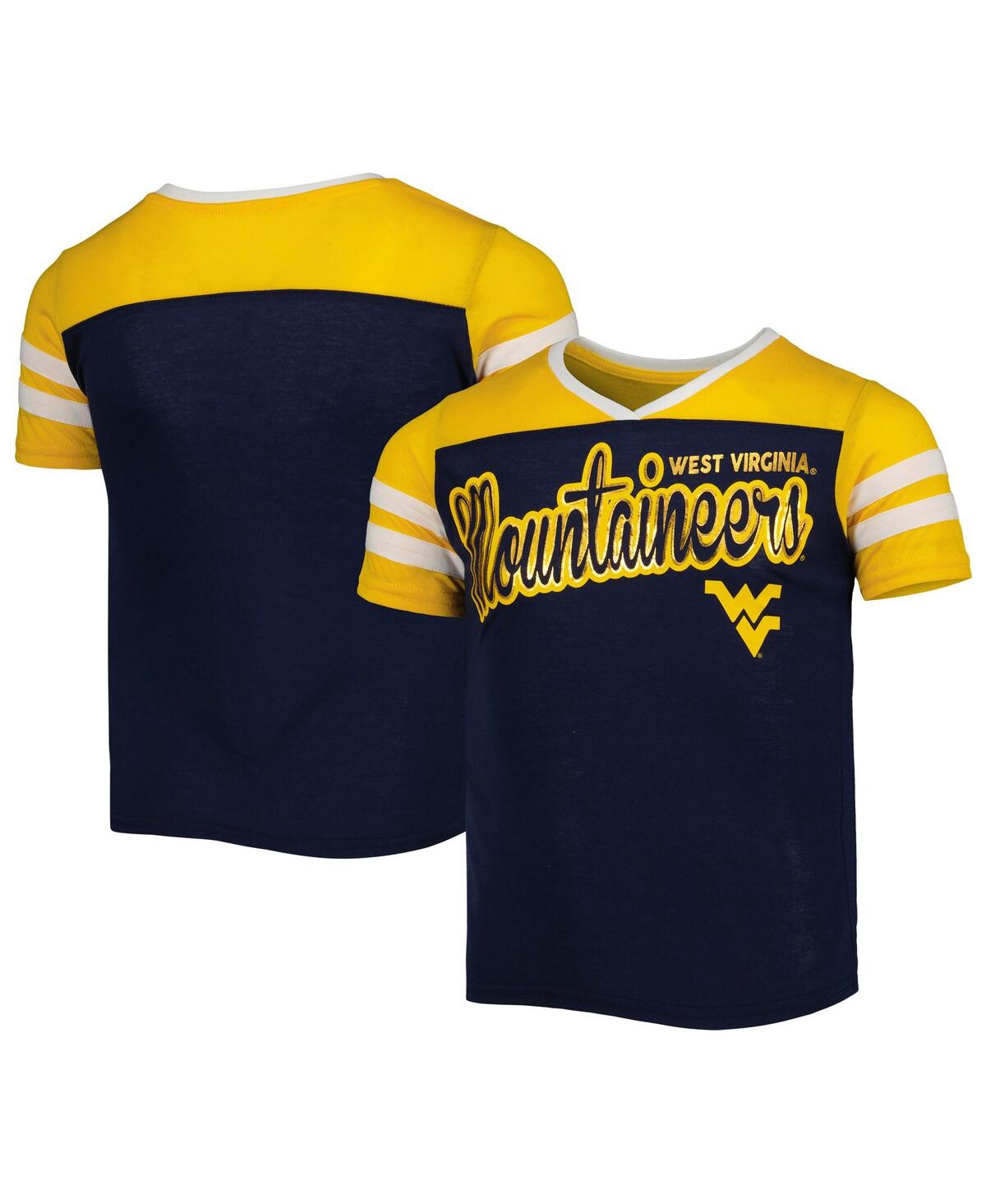 Shop Colosseum Big Girls  Navy West Virginia Mountaineers Practically Perfect Striped T-shirt
