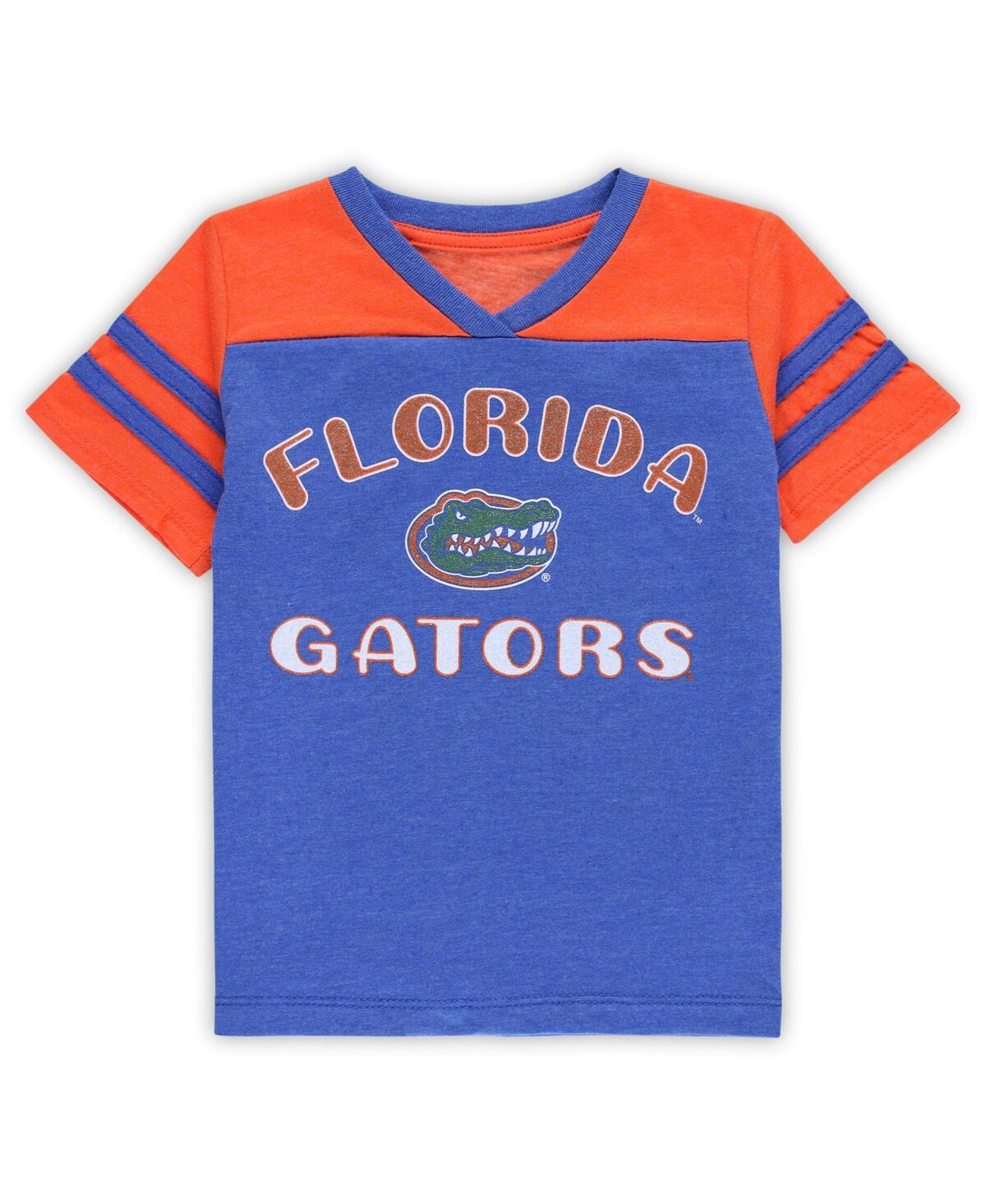 Colosseum Babies' Girls Toddler  Royal, Orange Florida Gators Piecrust Promise Striped V-neck T-shirt In Royal,orange