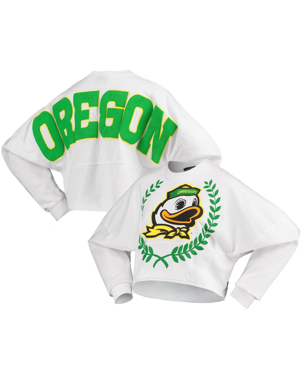 Shop Spirit Jersey Women's White Oregon Ducks Laurels Crop Long Sleeve T-shirt