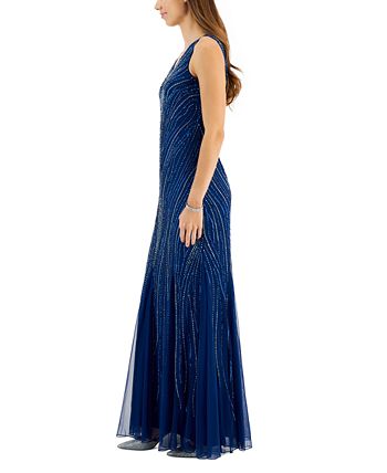 Embellished Illusion V-Neck Gown