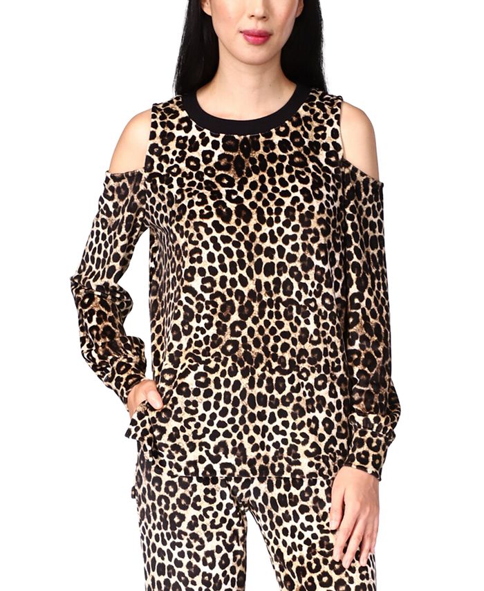 Michael Kors Women s Cheetah Cold Shoulder Top Macy s