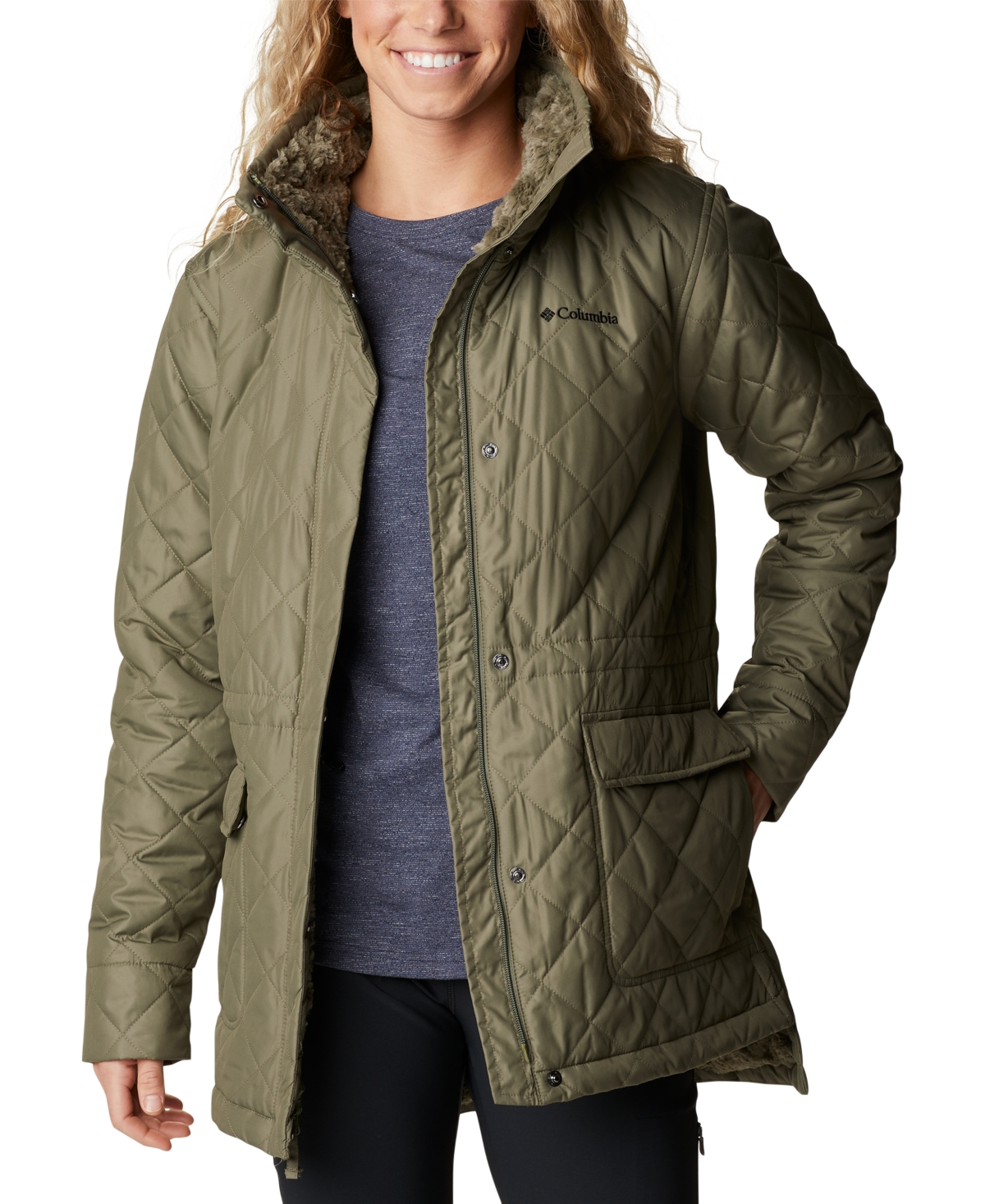 Women's Copper Crest Novelty Quilted Puffer Coat - Black