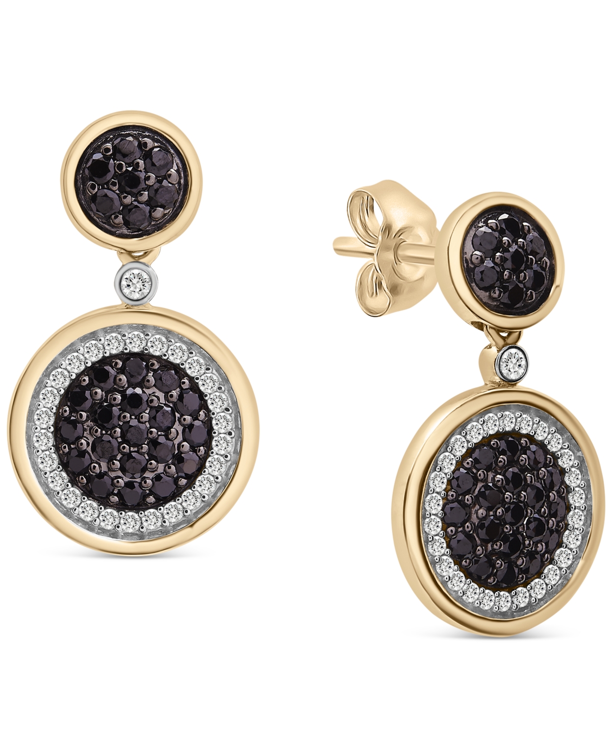 Black Diamond (1/2 ct. t.w.) & White Diamond (1/4 ct. t.w.) Circle Drop Earrings in 14k Gold, Created for Macy's - Yellow Gold