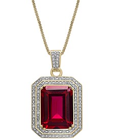 Lab Created Ruby (6-5/8 ct. t.w.) & Diamond (1/4 ct. t.w.) Rectangular Pendant Necklace in 14k Gold-Plated Sterling Silver, 22"