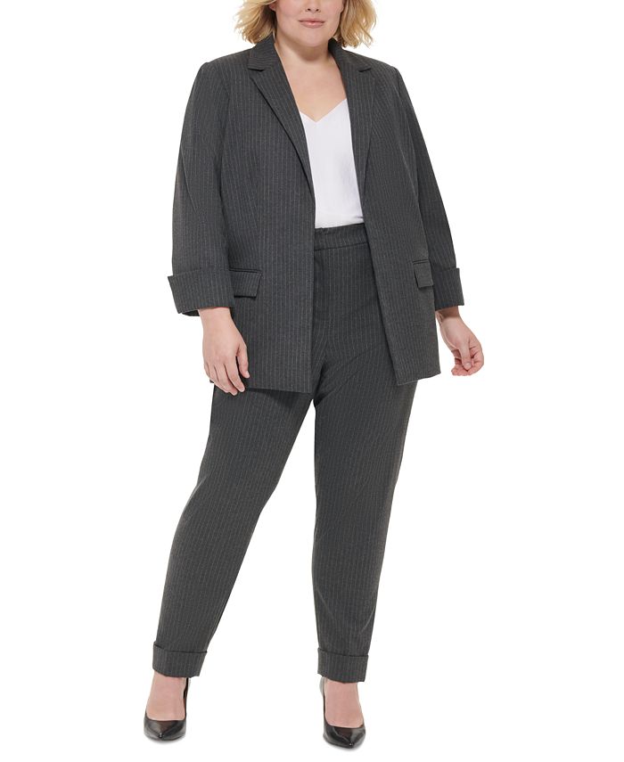 Calvin Klein Plus Size Pinstripe CuffedSleeve OpenFront Blazer Macy's