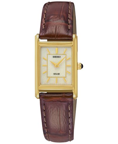 Seiko Women's Solar Brown Leather Strap Watch 18mm SUP252 - Watches ...