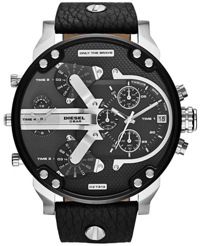 Diesel Men's Mr. Daddy 2.0 Black Leather Strap Watch 66x57mm DZ7313