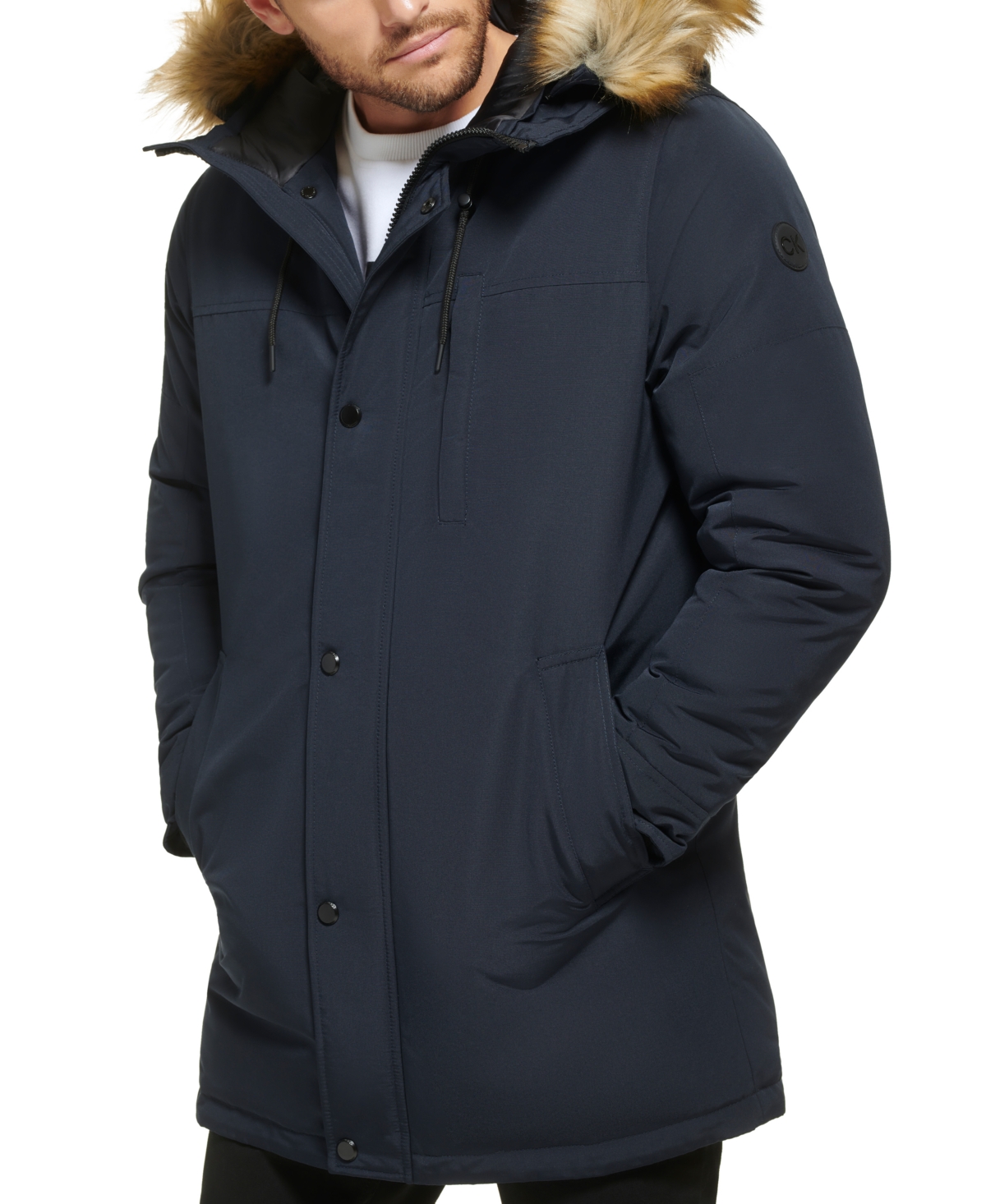 Calvin Klein Men's Long Parka with Faux-Fur Lined Hood