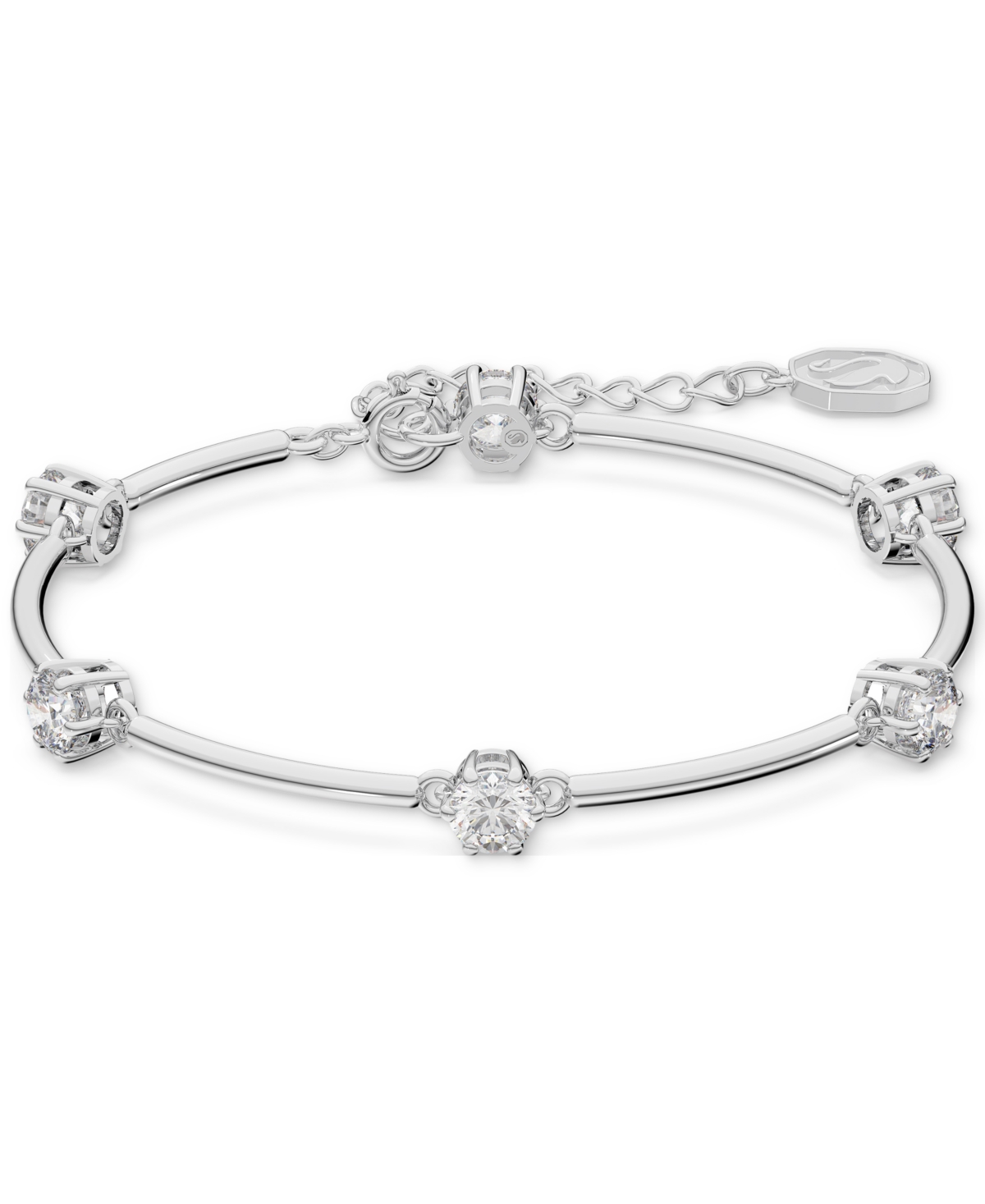 Swarovski Rose Gold-tone Crystal Station Bangle Bracelet In Silver