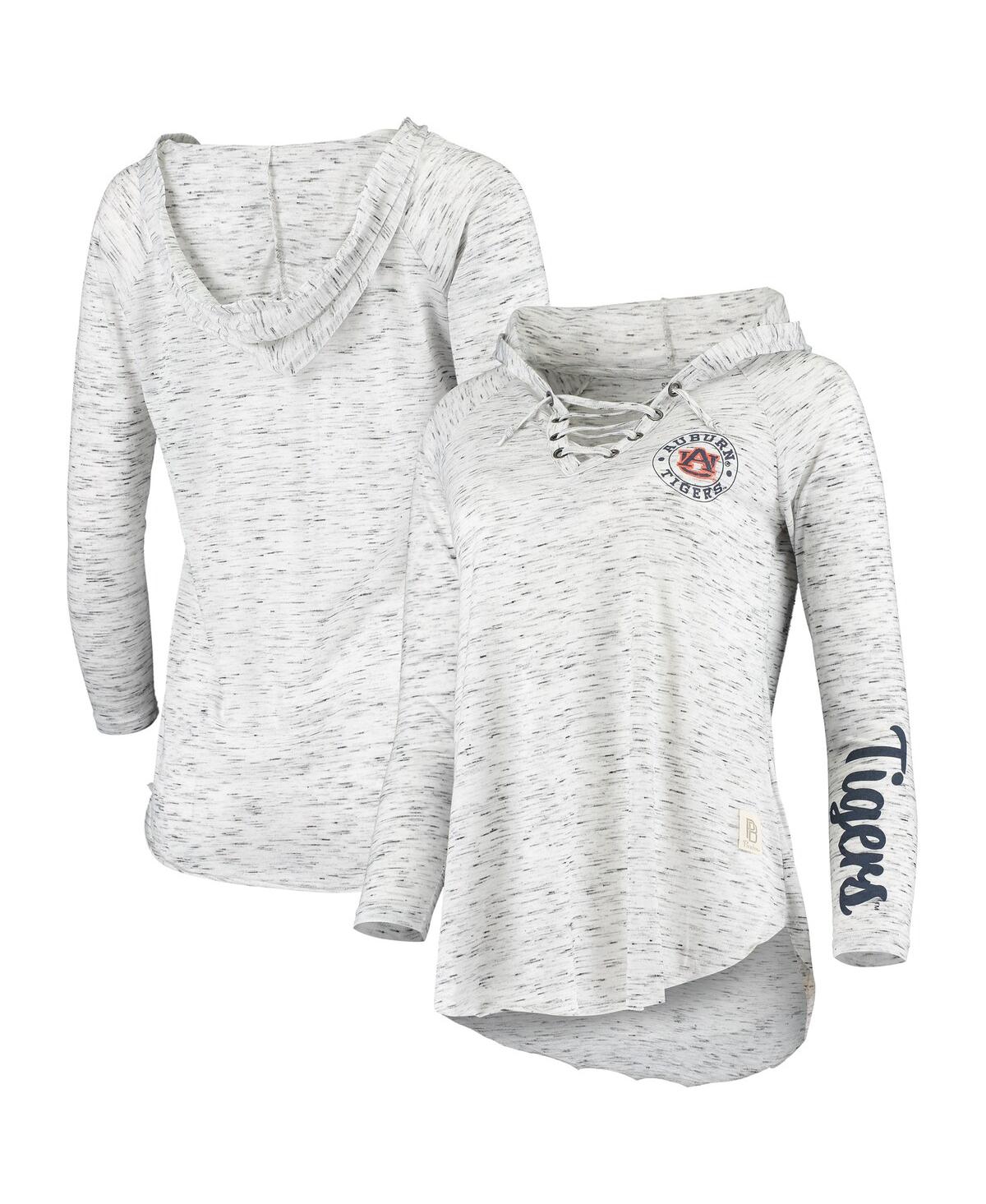 PRESSBOX WOMEN'S PRESSBOX GRAY AUBURN TIGERS SPACE DYE LACE-UP V-NECK LONG SLEEVE T-SHIRT 