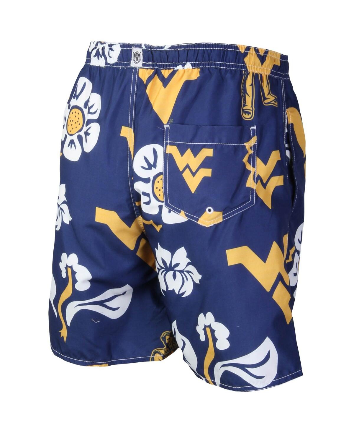 Shop Wes & Willy Men's  Navy West Virginia Mountaineers Floral Volley Logo Swim Trunks
